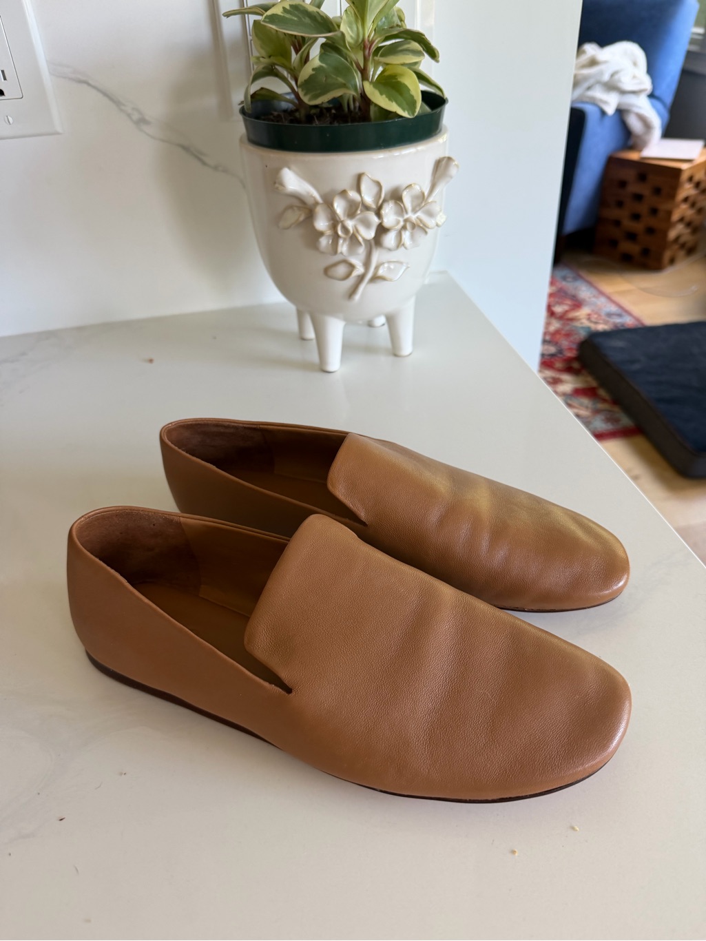 Vince Tan Leather Slip-On Loafers